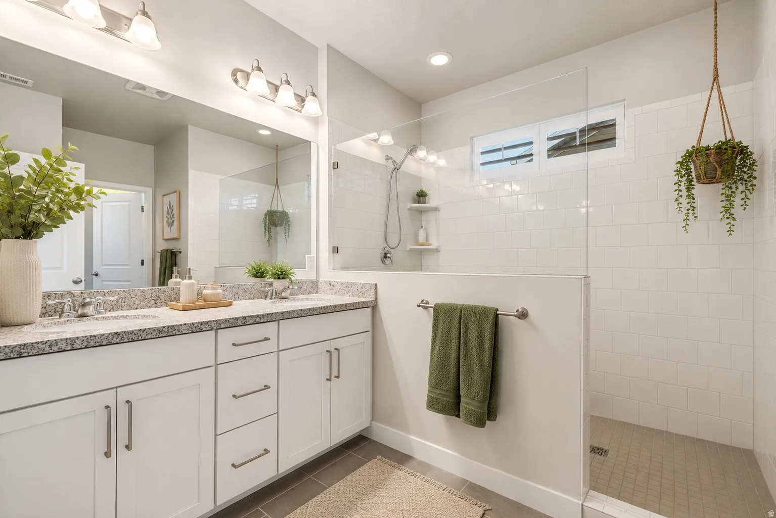 Digitally staged primary bathroom