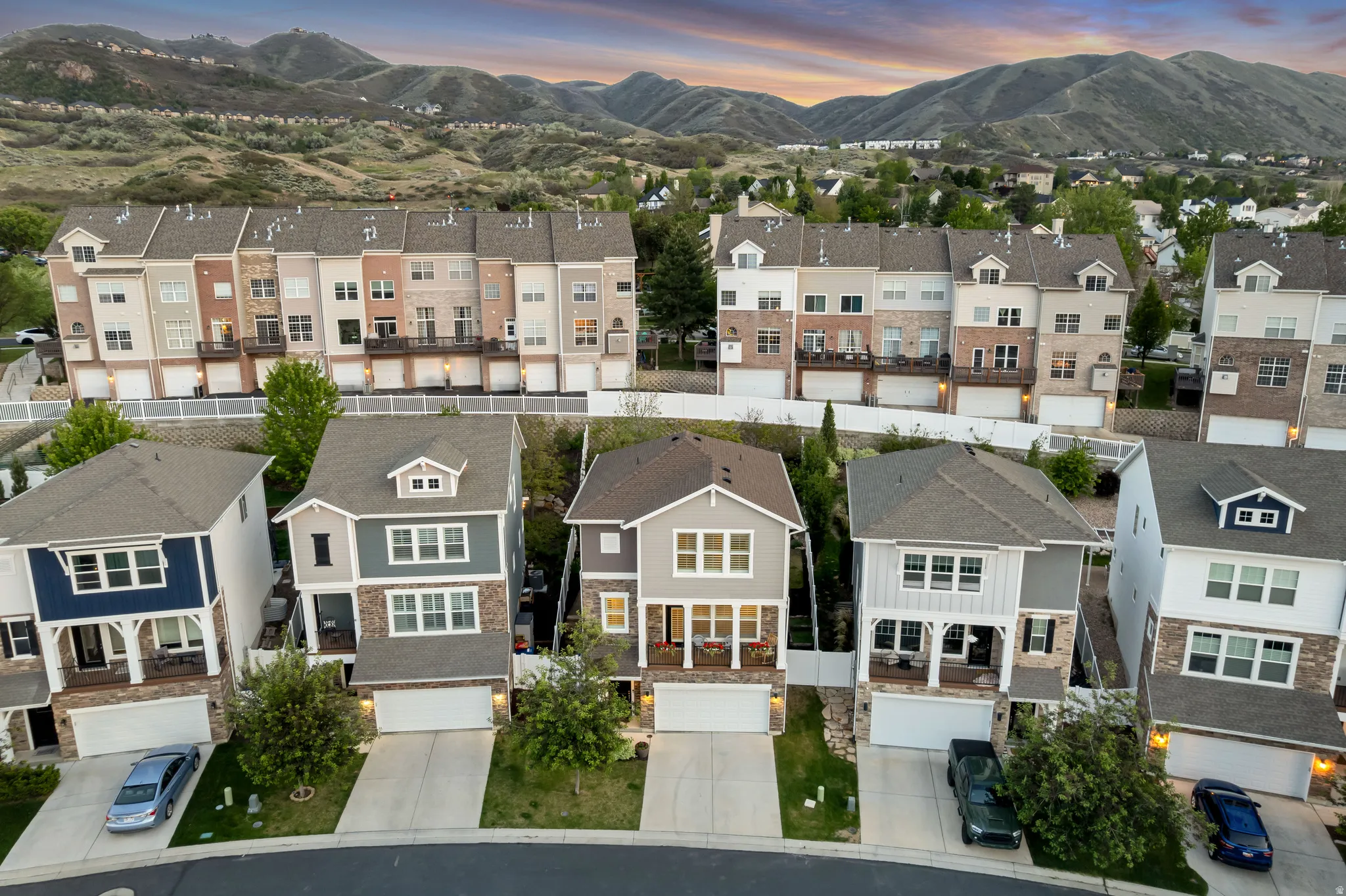 Mountain backdrop with residential properties
