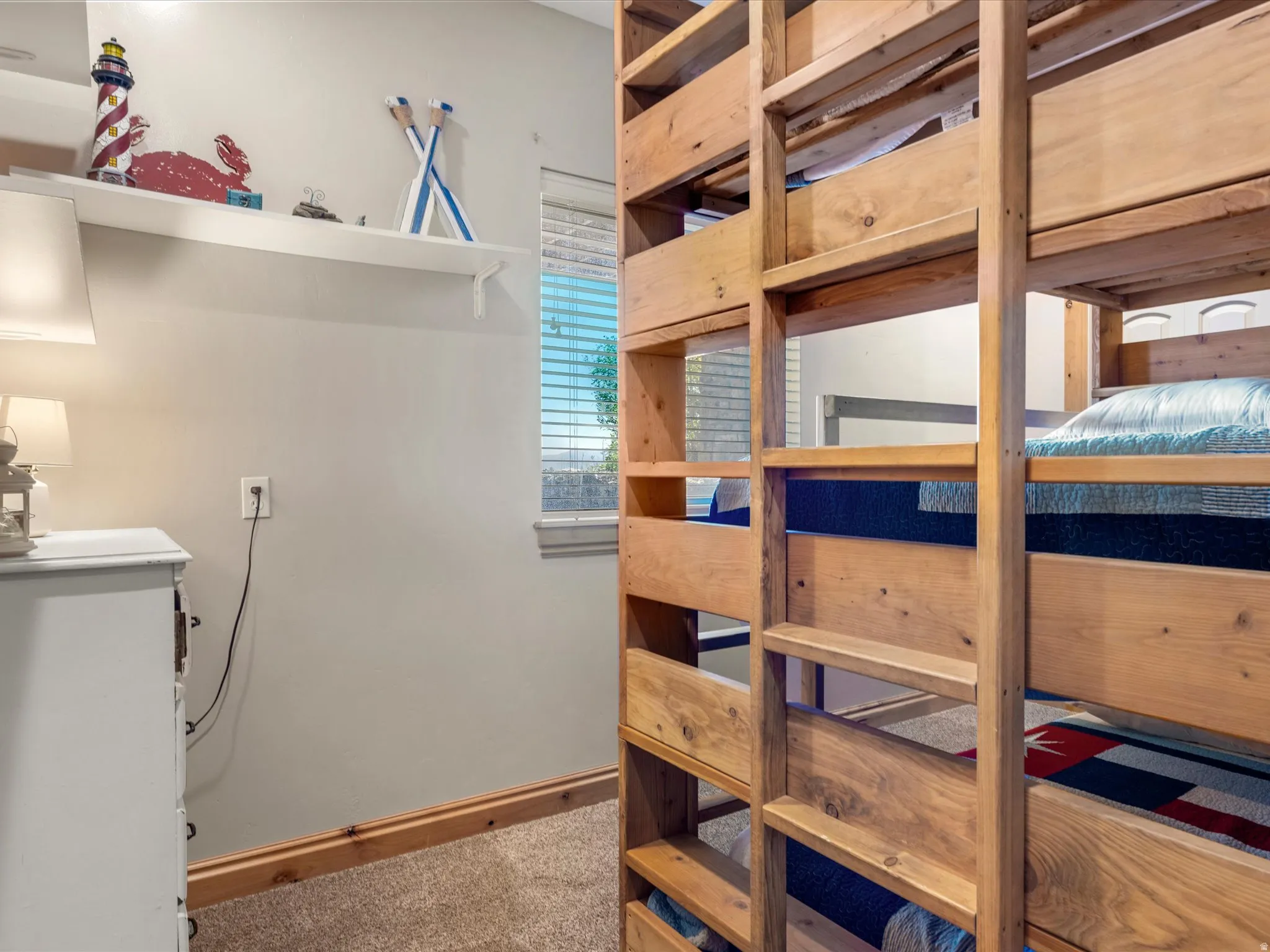 Wood-finish bunk bed system with integrated ladders