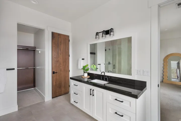 En-Suite Bathroom featuring walk in closet with walnut finish built ins