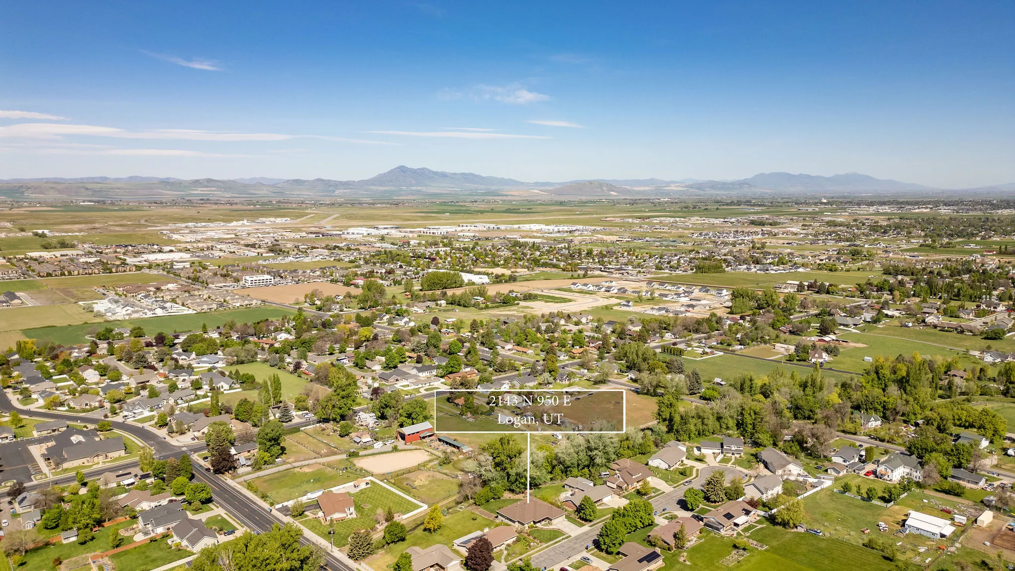 Aerial perspective of a residential area with varied housing styles and mature landscaping