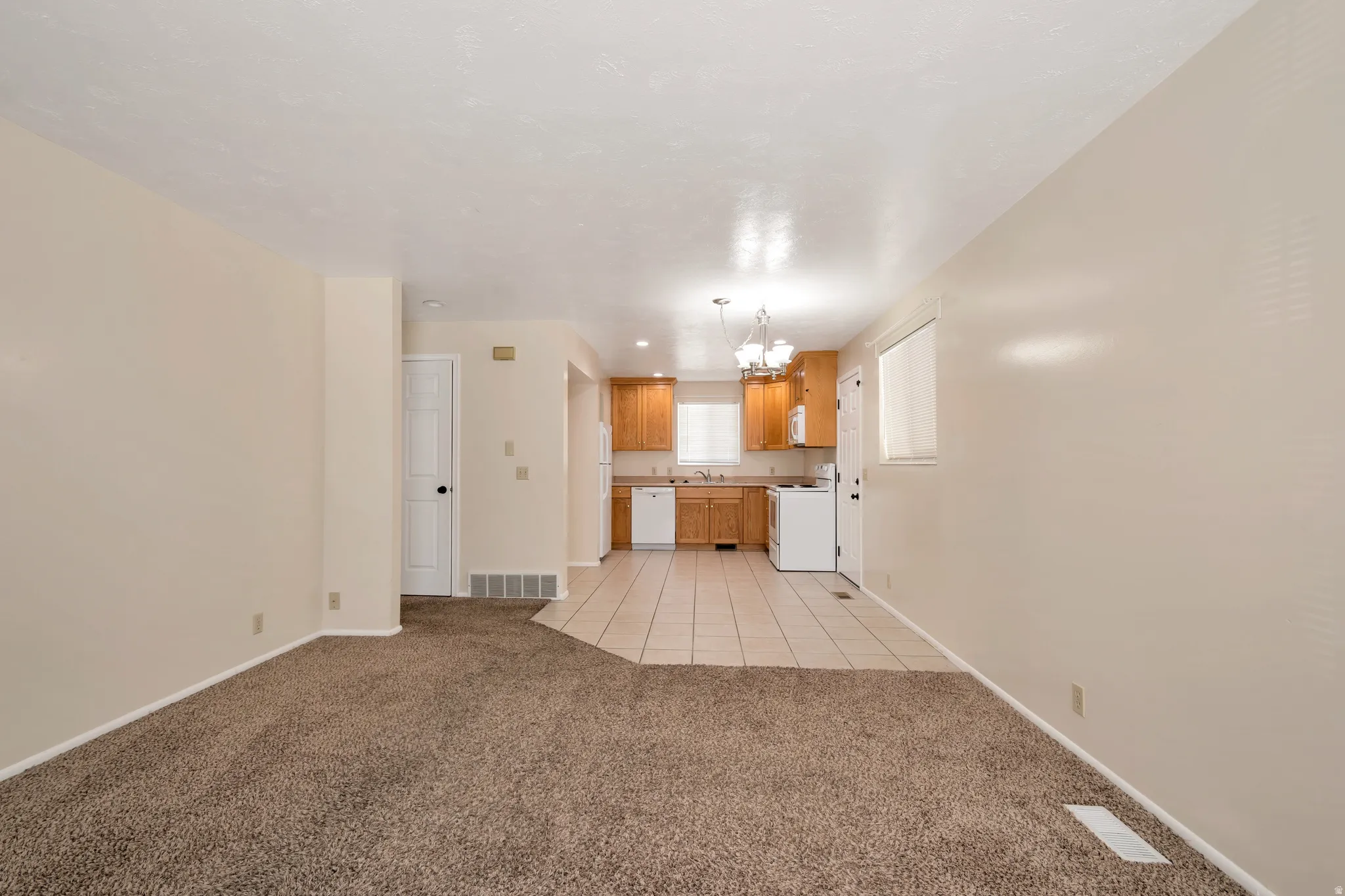 2 bedroom unit living and kitchen