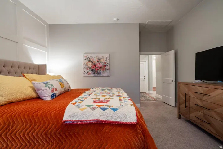 Bedroom featuring carpet