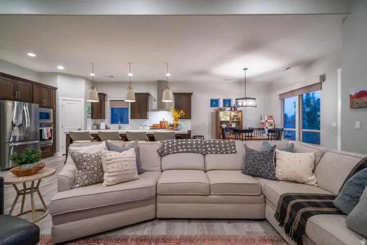 Living area with light wood-style floors