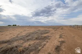 Expansive open land featuring a natural dirt terrain, distant trees, and a dirt road