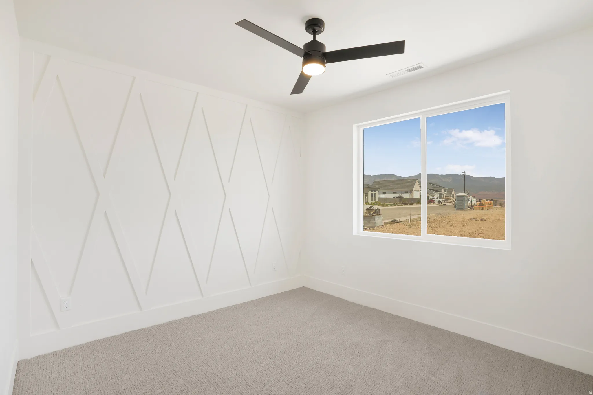 Accent wall with geometric trim detailing