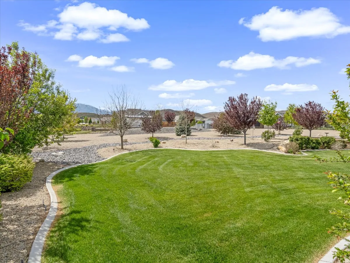 Expansive lawn area bordered by a concrete curb