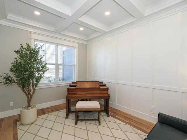 Coffered ceiling with recessed lighting