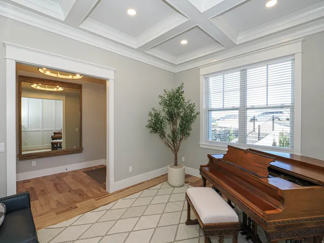 Coffered ceiling with recessed lighting