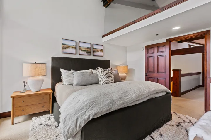 High ceilings with exposed wood beams