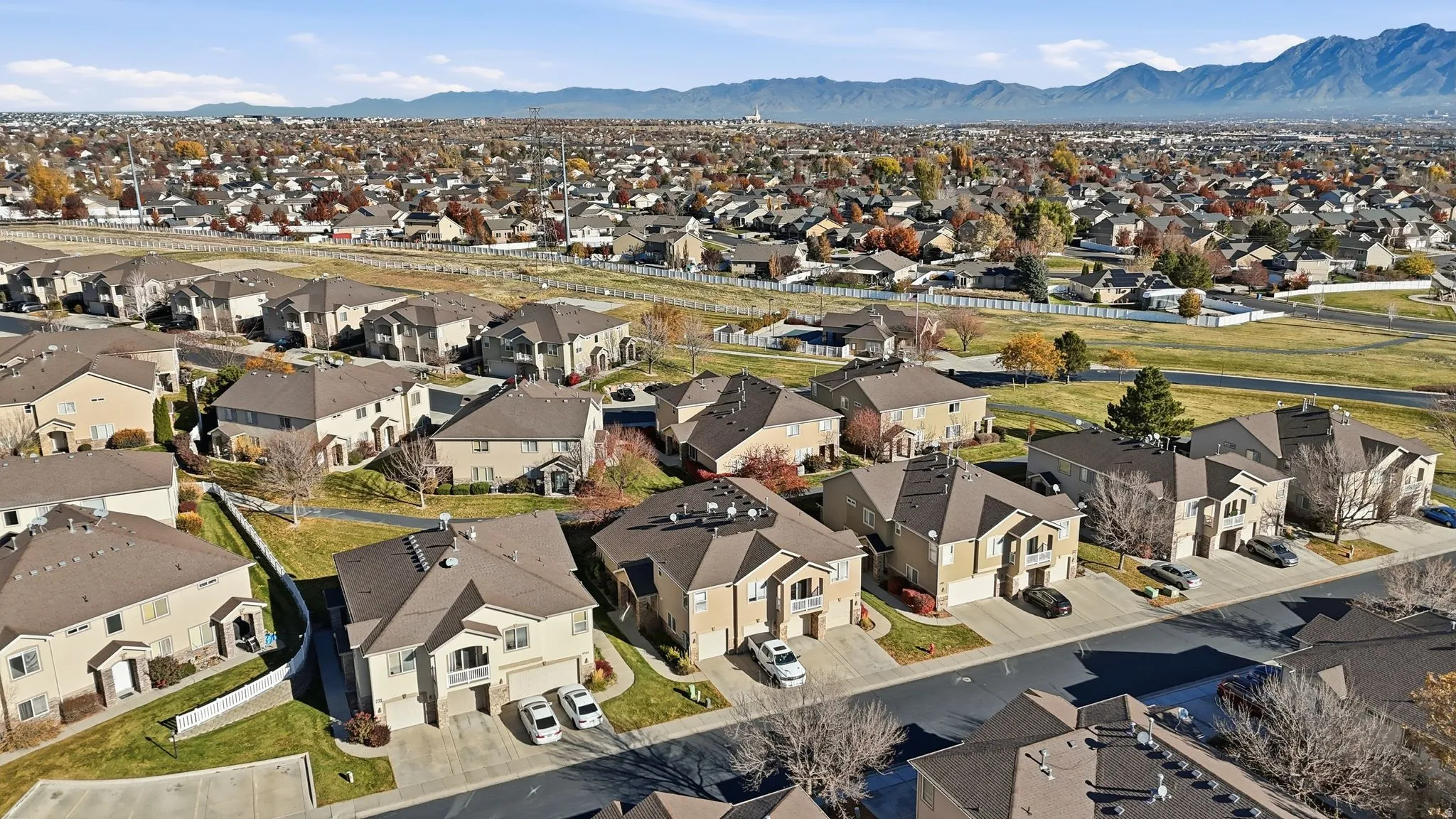 Suburban neighborhood with varied residential architecture