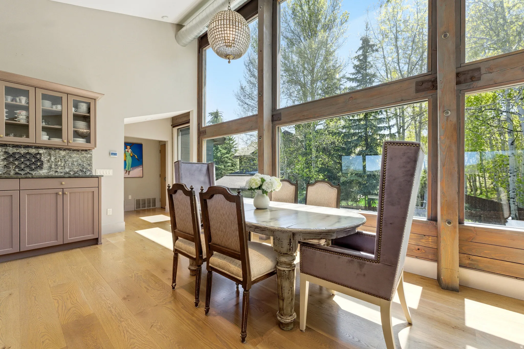 Soaring ceilings with exposed ductwork