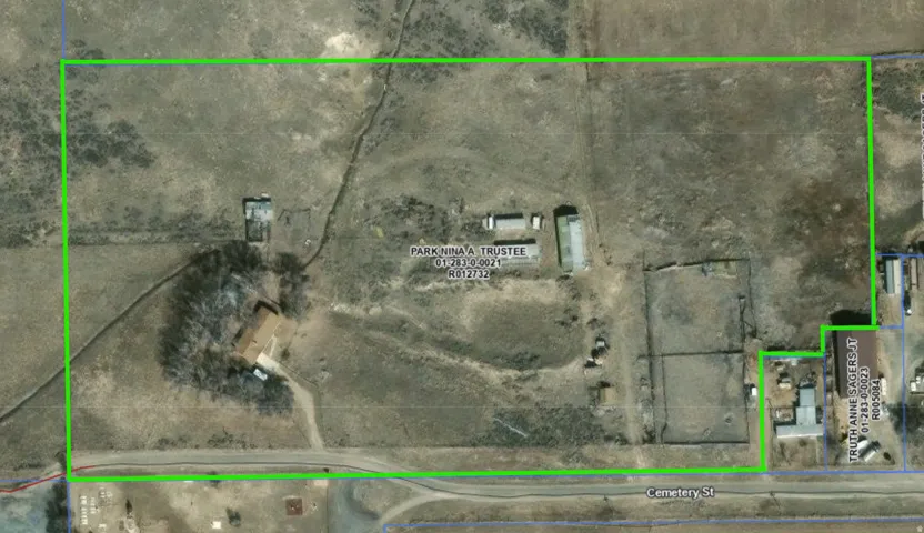 Aerial Property Map. Displaying the property boundaries and identifying structures and owner details
