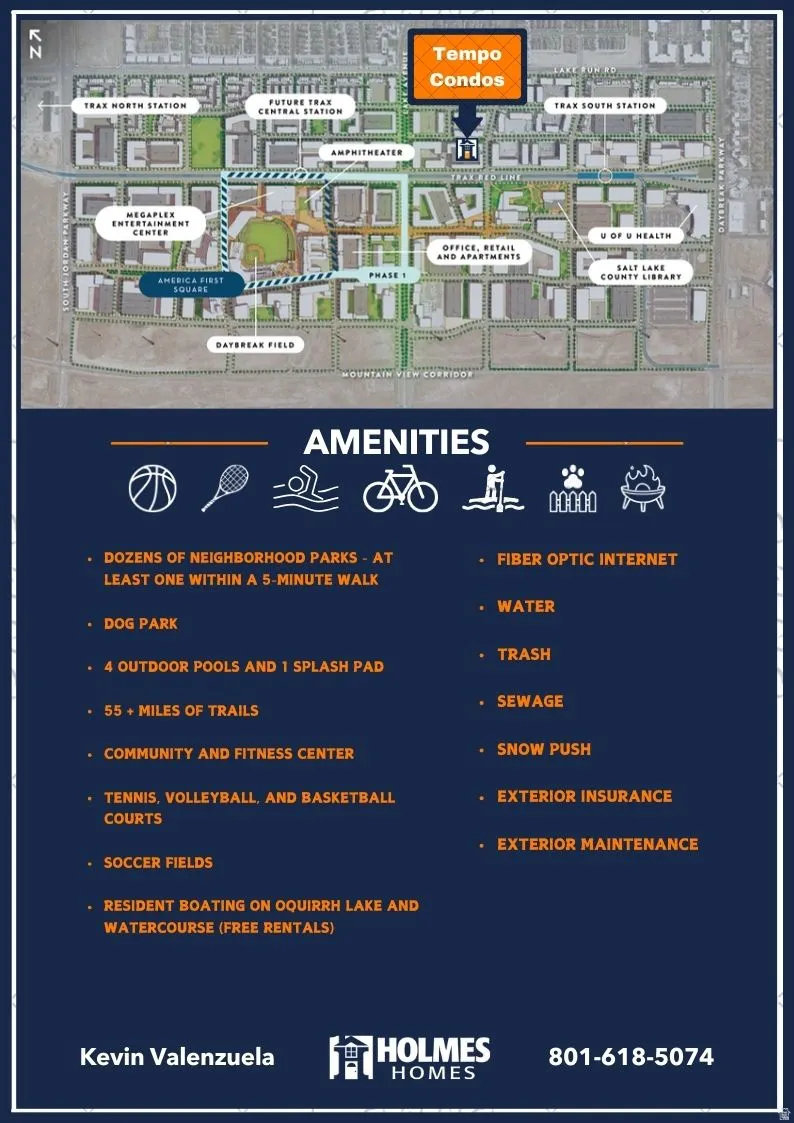 Promotional material. Detailing property location, features, and offered amenities