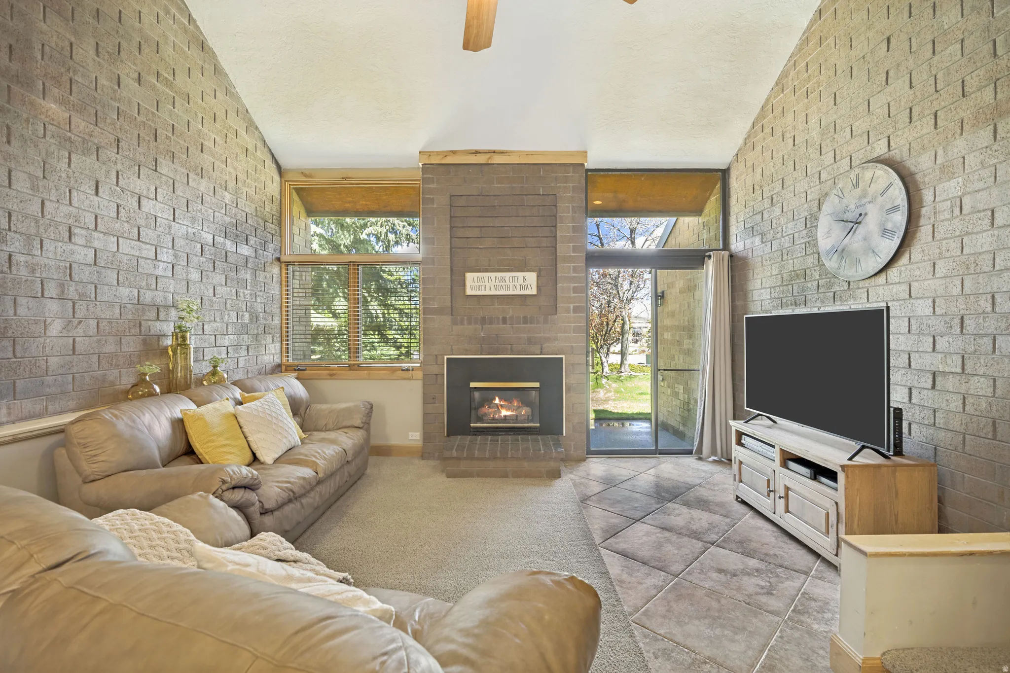 Spacious family room with gas fireplace
