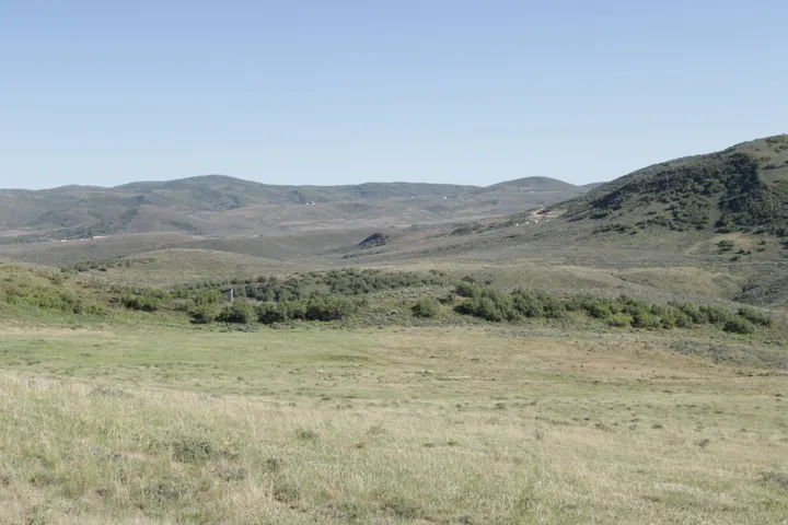 Expansive natural landscape featuring rolling hills and abundant vegetation under a clear sky