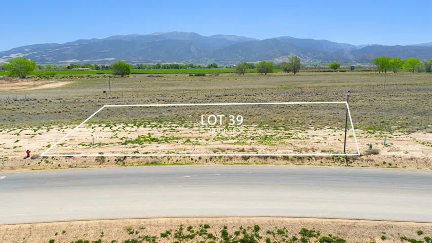 Open land parcel with visible Lot 39 boundary, featuring a paved road frontage
