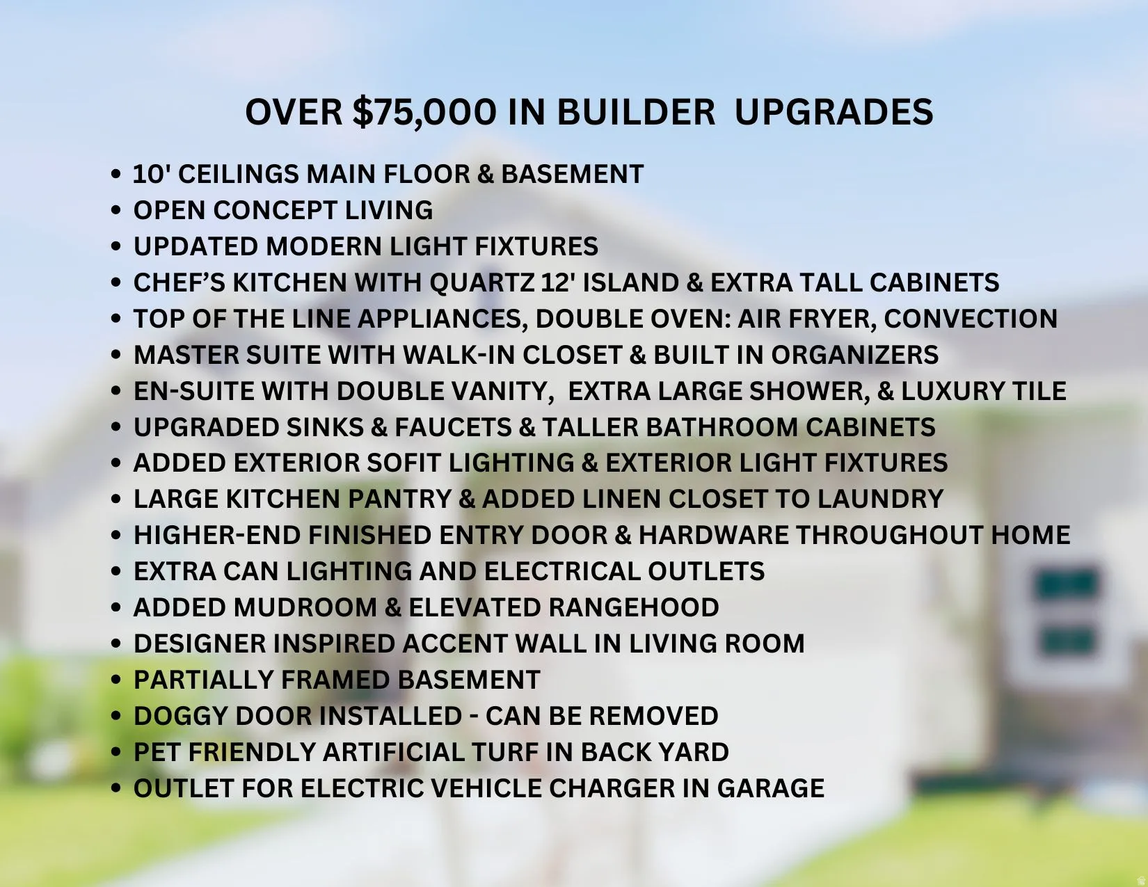Property Features List. Itemizing upgrades to home, enhancements and specifications included with the property