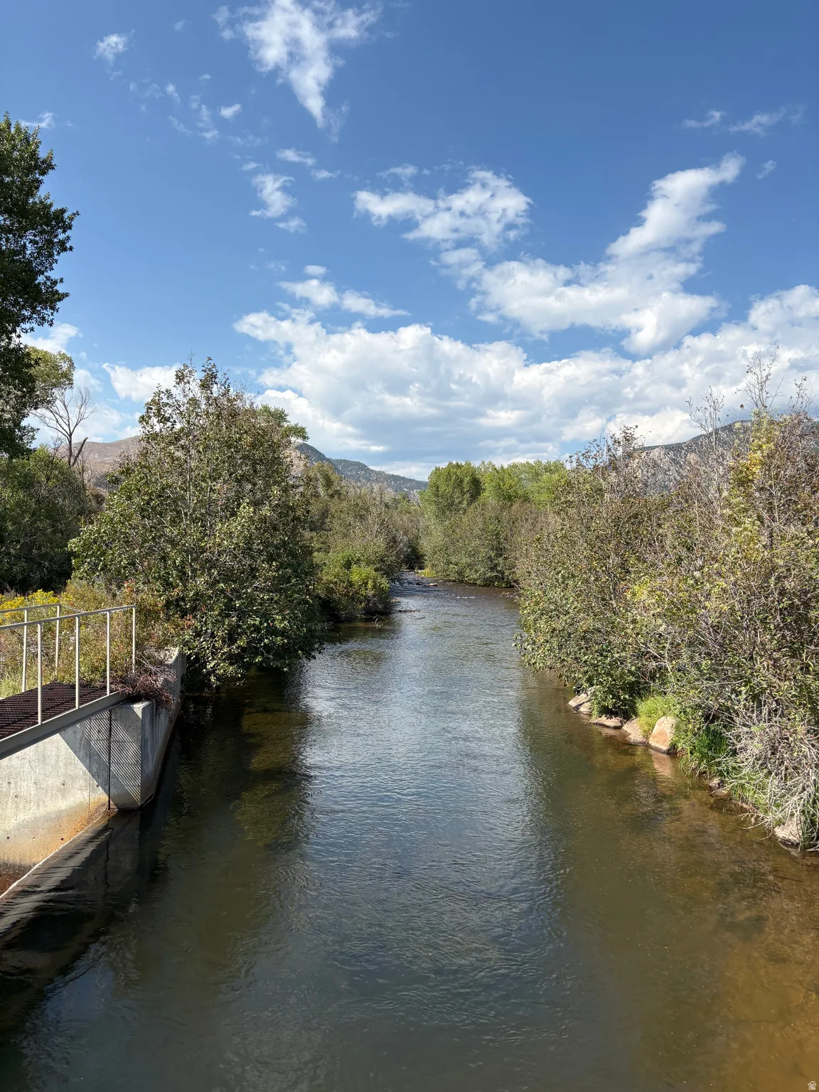 Flowing waterway surrounded by dense foliage and natural rock formations