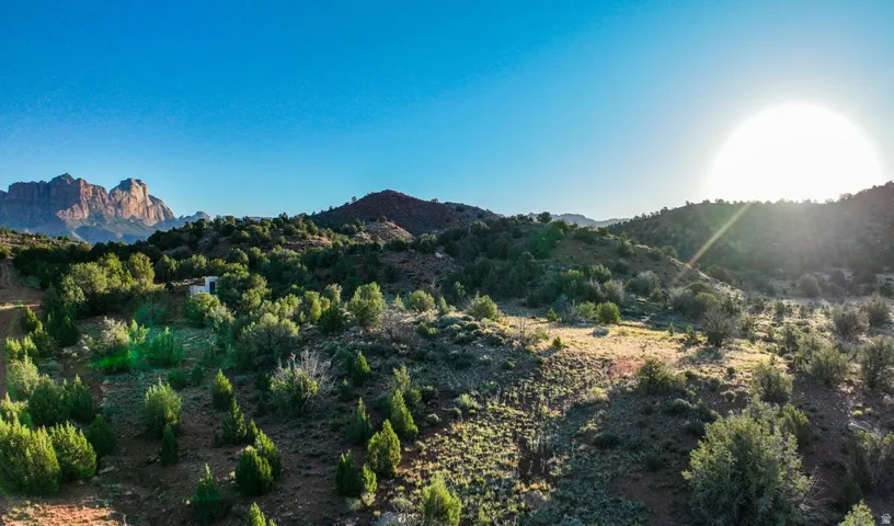 Expansive desert landscape featuring natural foliage, rolling terrain, and distant mountain ranges under a clear sky