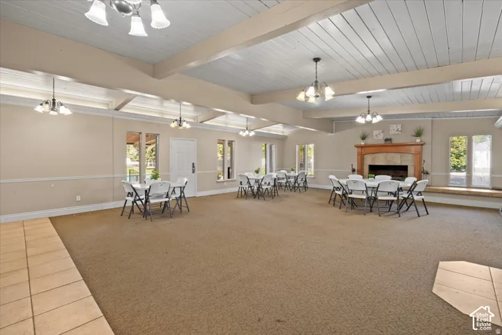 Clubhouse meeting space with fireplace
