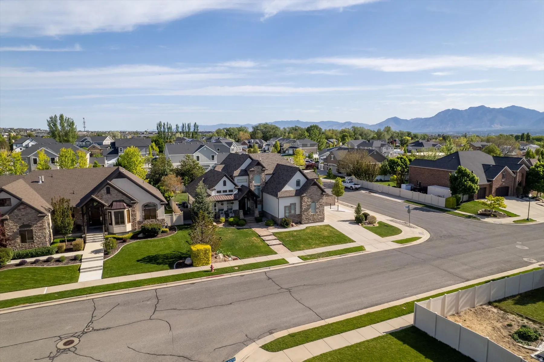 Residential neighborhood with mountain backdrop