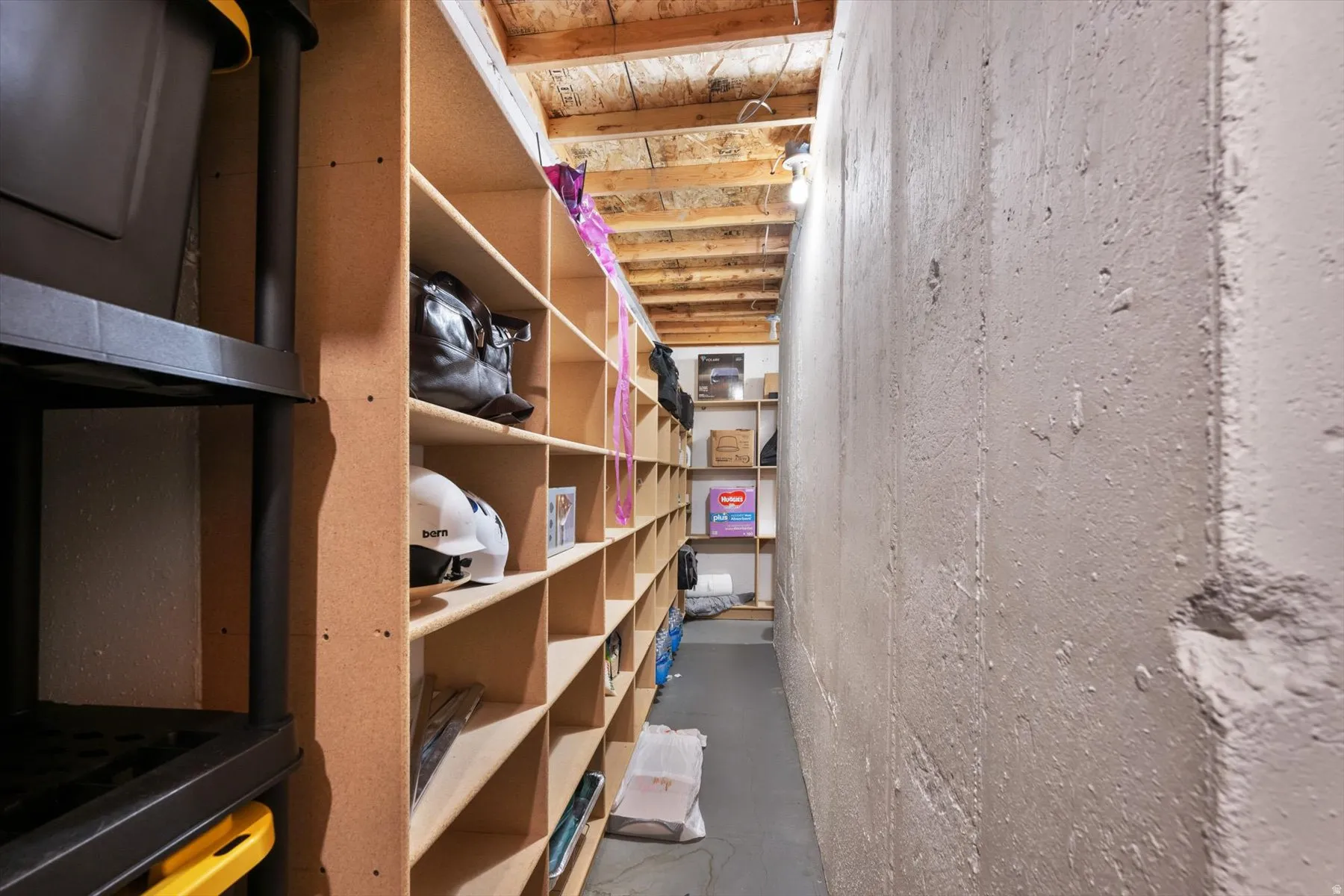 Extensive built-in shelving provides abundant storage capacity