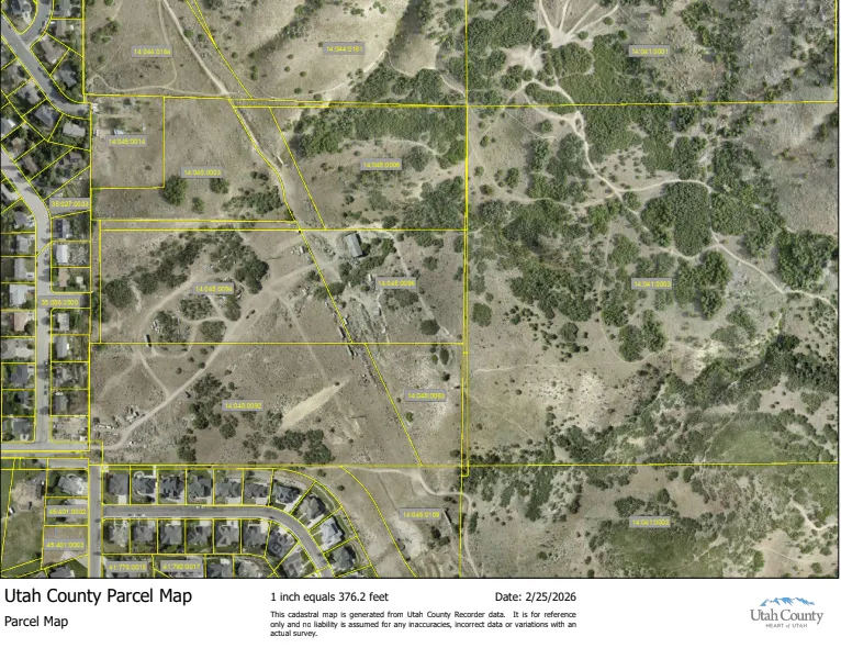 Utah County Parcel Map. Presenting an aerial overview of the property's parcel boundaries and surrounding areas