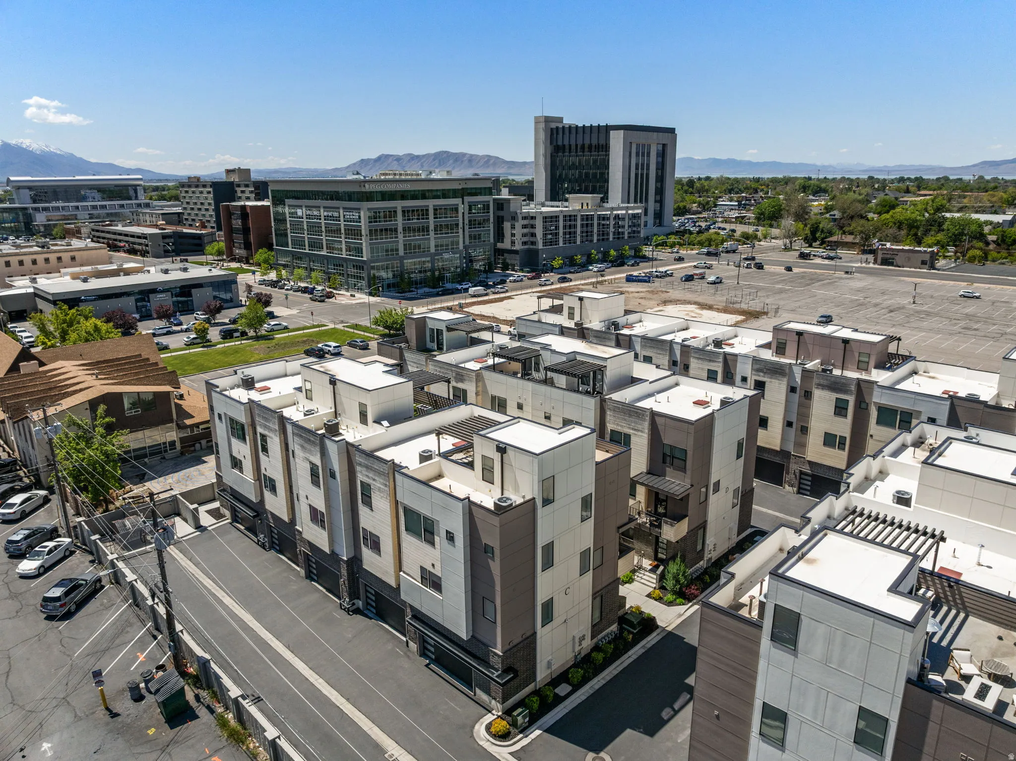 View of urban area with a mountain backdrop