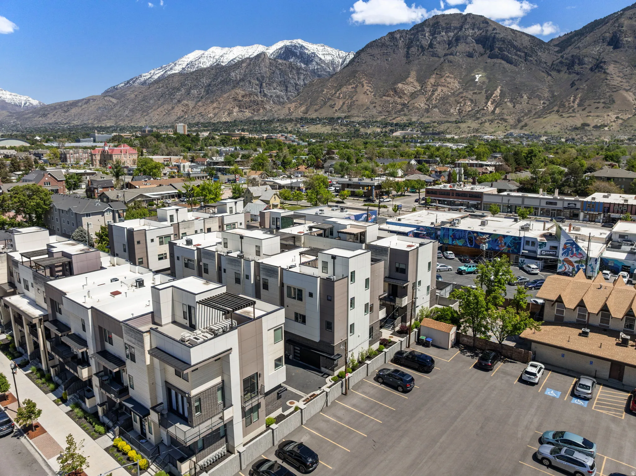 Drone / aerial view of a mountainous background