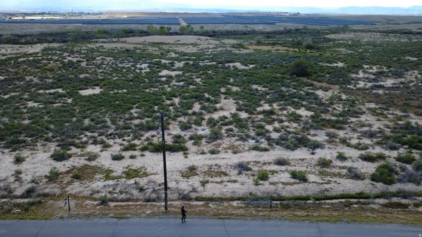 Expansive land parcel featuring natural shrubbery and a paved road frontage