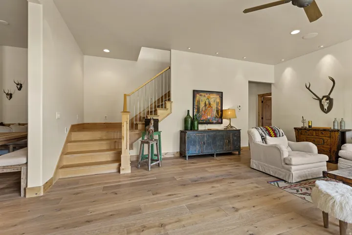 Hardwood flooring throughout the main living area