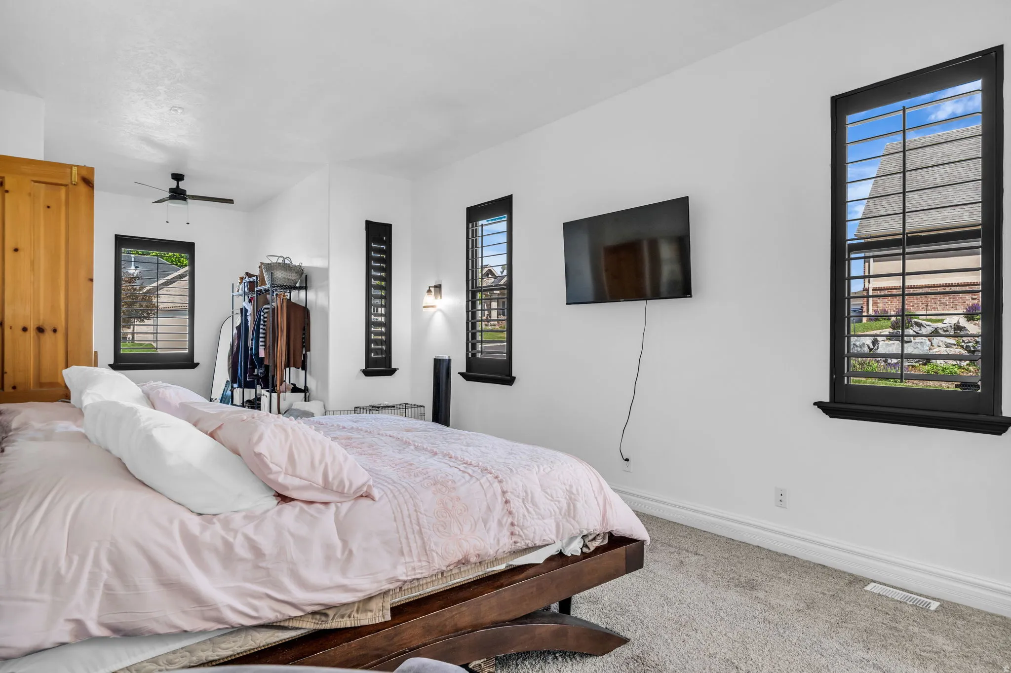 Bedroom featuring white walls and grey carpet flooring