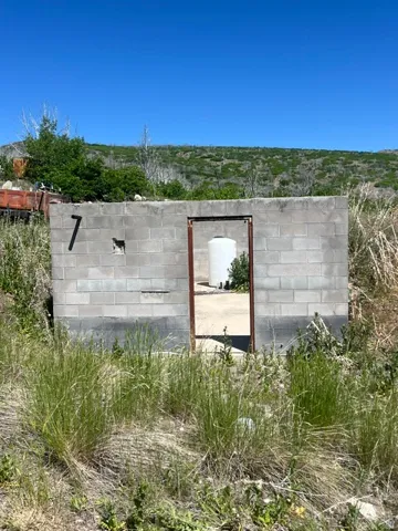 Concrete block structure with an open doorway