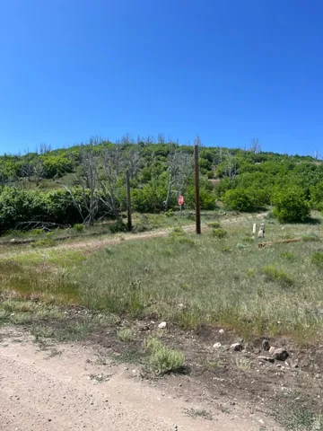 Elevated parcel featuring a dirt access road, natural ground cover, and distant hillside vegetation