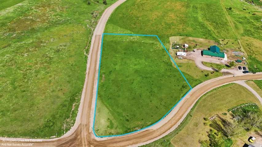 Expansive green space featuring a large parcel of land, bordered by two unpaved roads, and surrounded by additional undeveloped terrain-boundary lines are for visual only