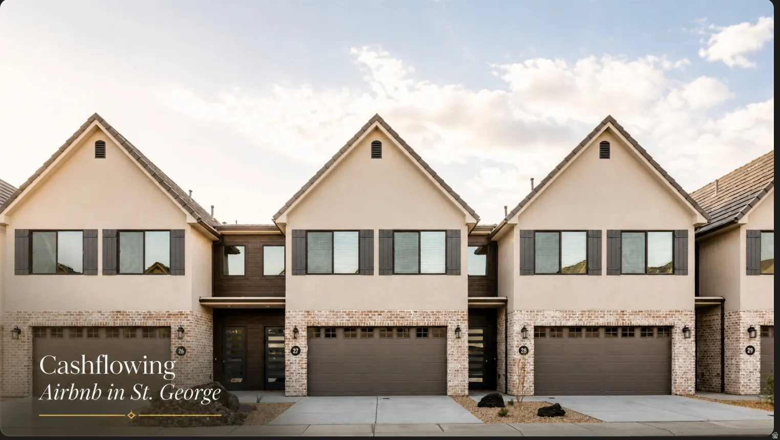 Contemporary townhome-style residences featuring stucco and stone veneer exteriors