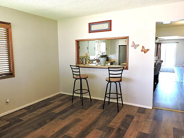 Breakfast bar with a pass-through window.
