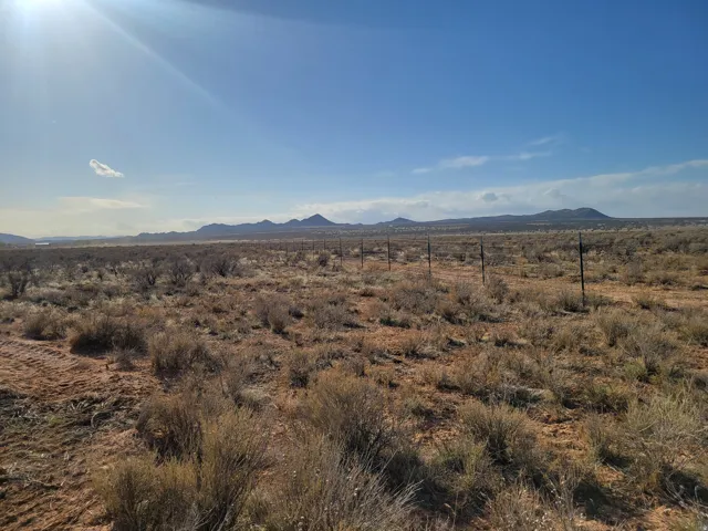 Expansive desert landscape featuring arid terrain, scattered brush, and distant mountains