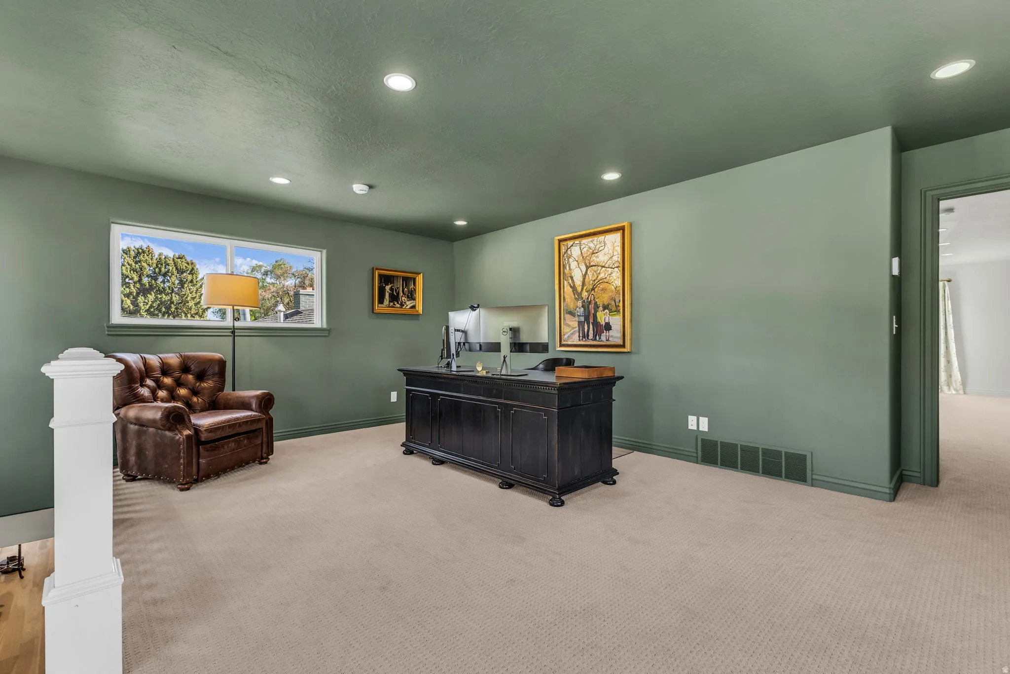 Light-filled office with balcony with views of Mount Olympus.