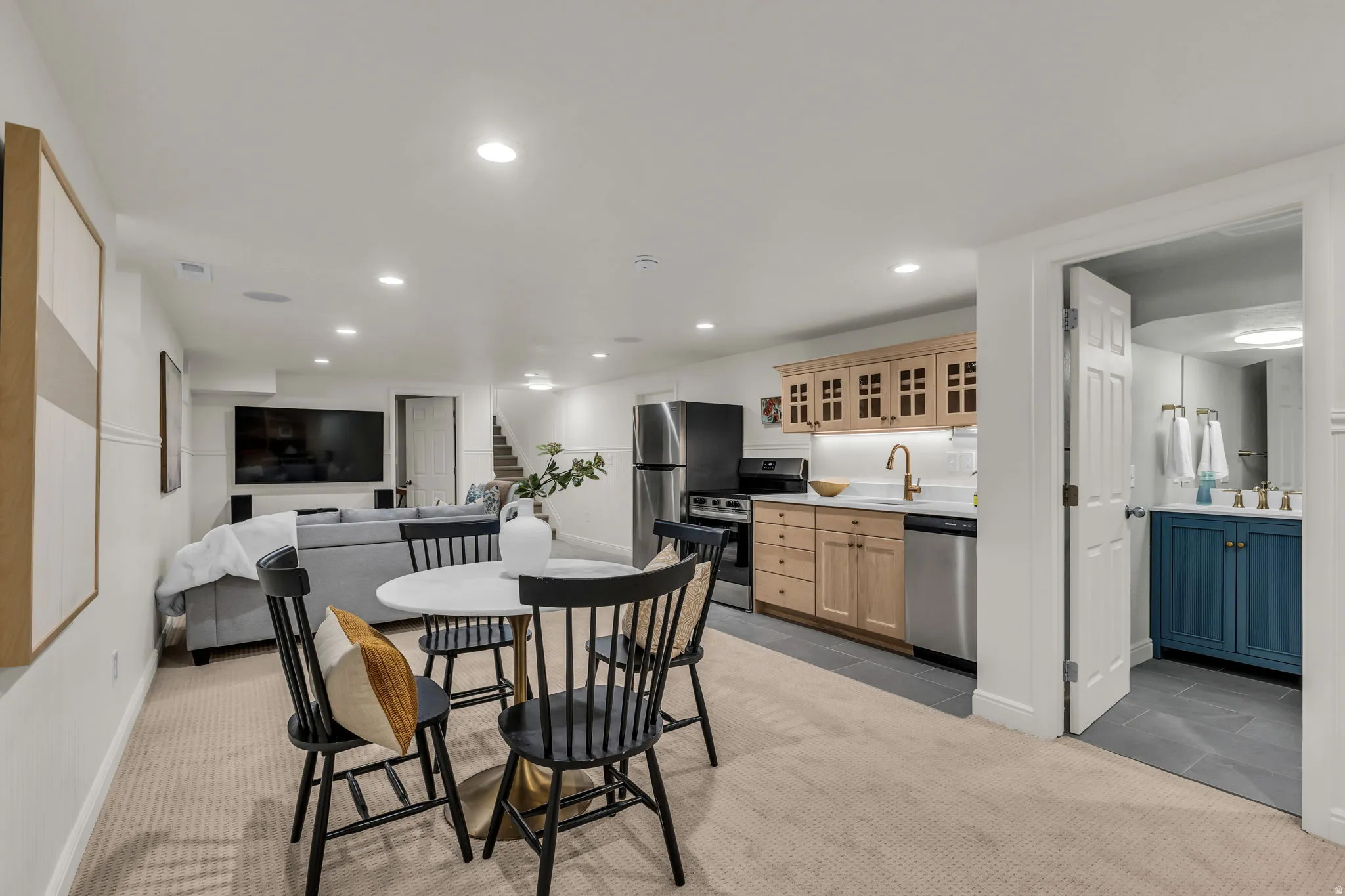Bright basement kitchenette/family room