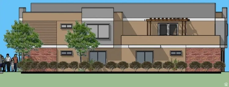 Architectural rendering illustrating the exterior facade of the property.