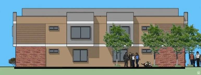 Architectural rendering illustrating the exterior facade of the property.