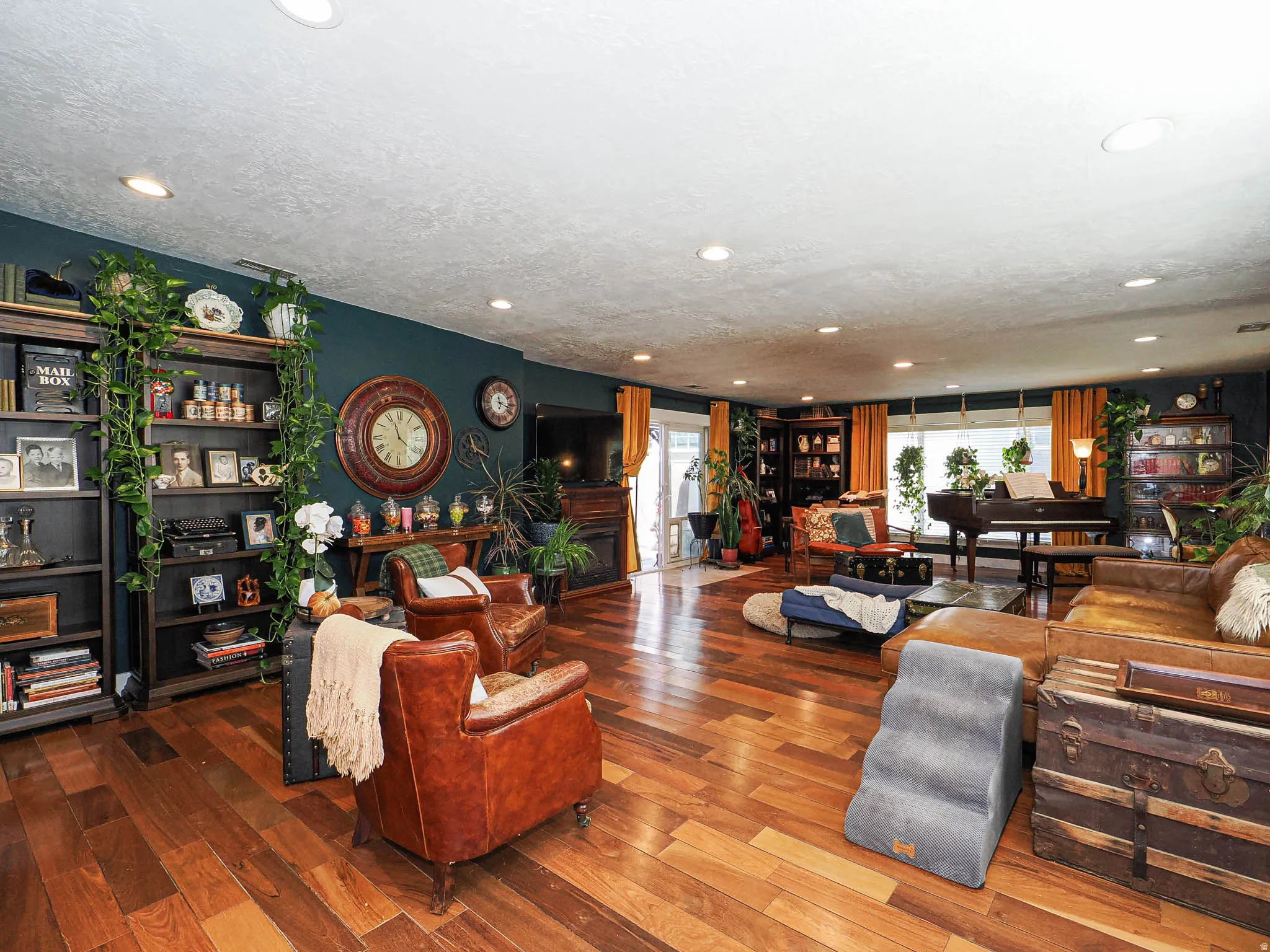 Gas fireplace with access to patio.