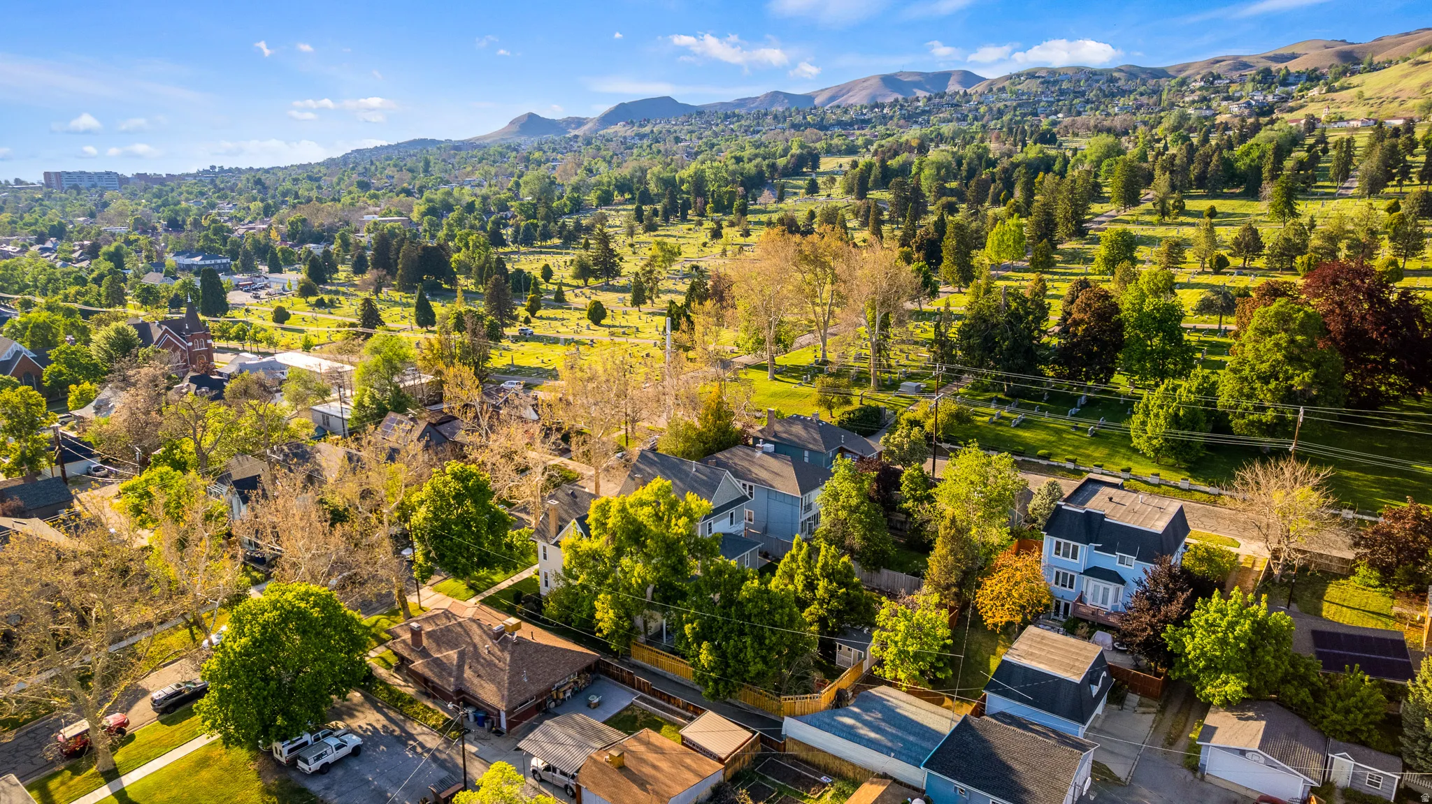 Expansive neighborhood featuring varied architectural styles and mature trees
