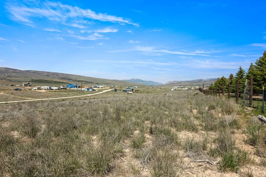 Expansive undeveloped land featuring natural vegetation and a distant community