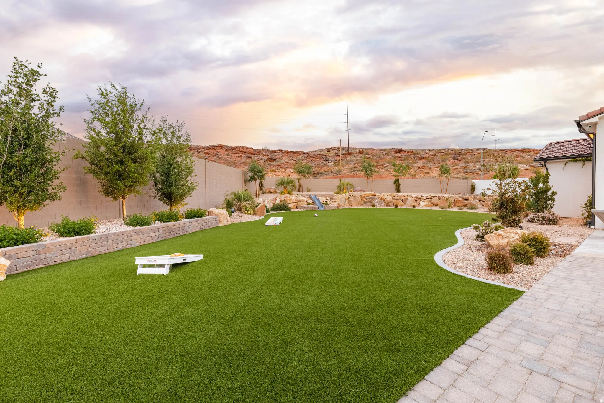 View of fenced backyard