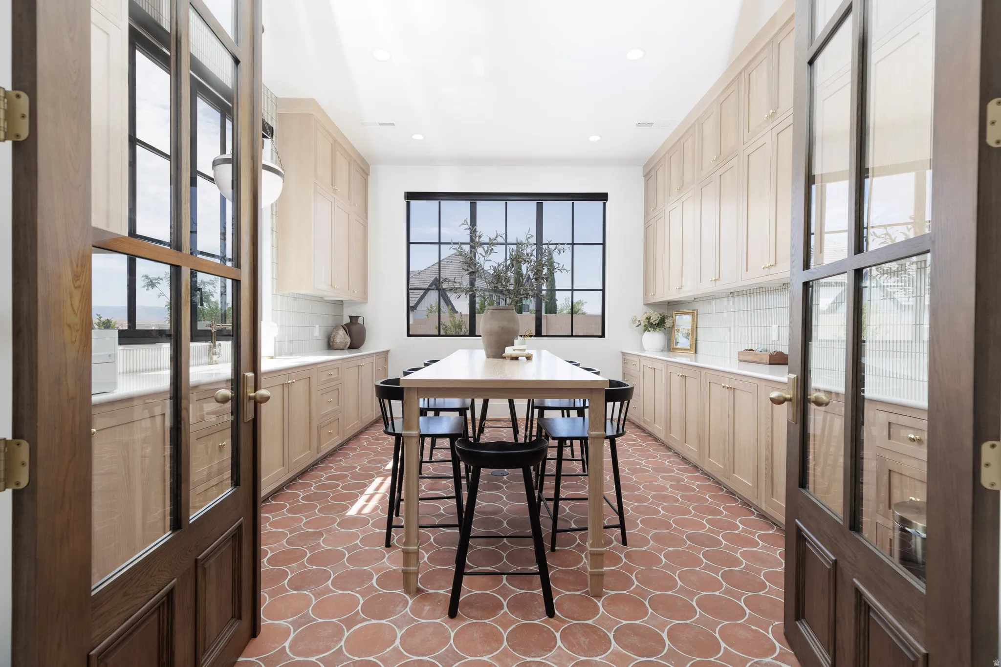 Dining area featuring recessed lighting
