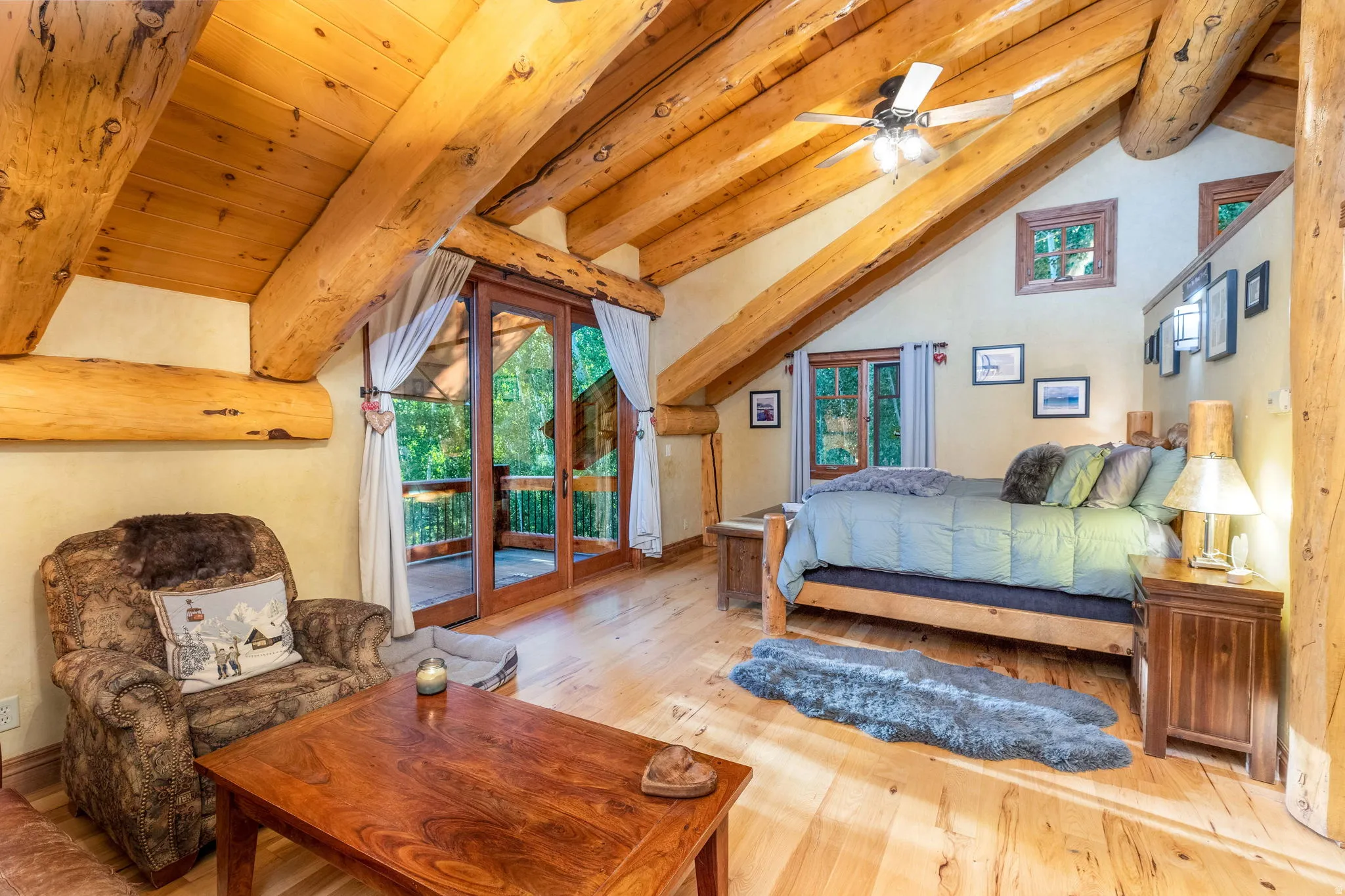 Vaulted ceilings featuring exposed timber beams