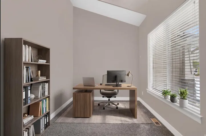Vaulted ceiling with a skylight provides abundant natural light